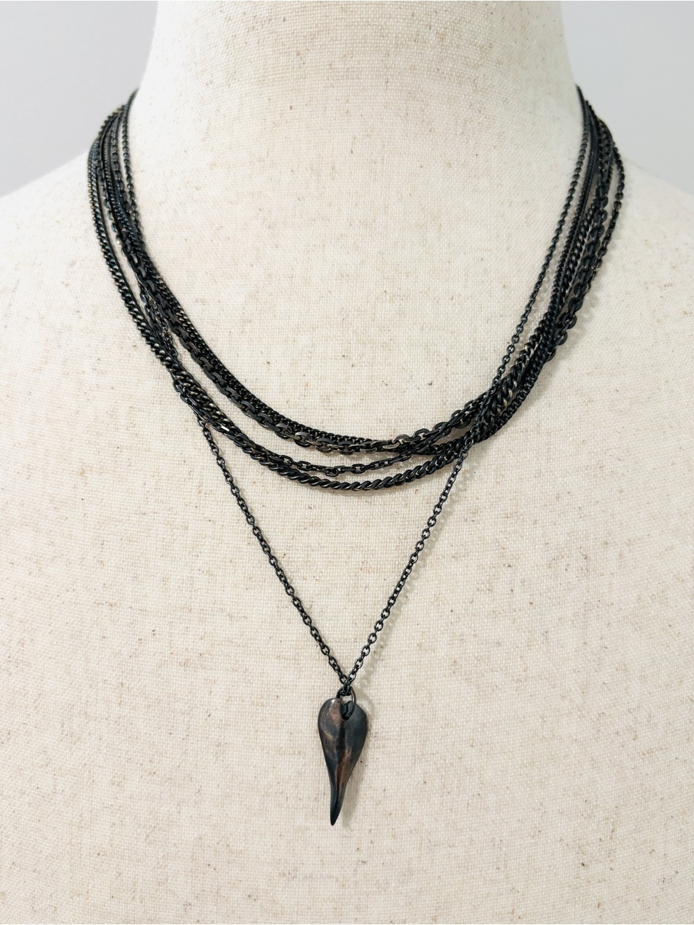 Chin Teo Black Layered Men's Necklace with Heart Pendant